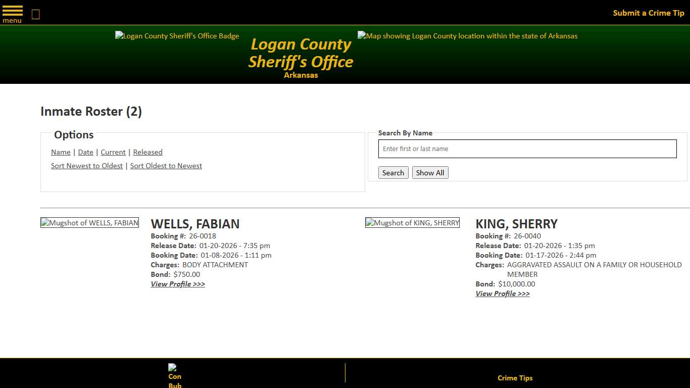 Inmate Roster - Released Inmates Booking Date Descending - Logan County Sheriff's Office, Arkansas